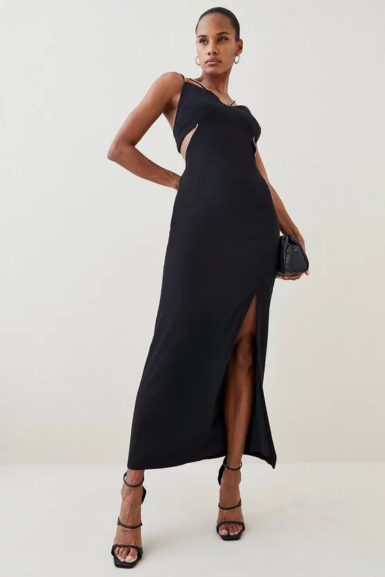 New π Karen Millen Soft Tailored Diamante Trim Cut Away Maxi π Dress π 3 New π Karen Millen Soft Tailored Diamante Trim Cut Away Maxi π Dress π