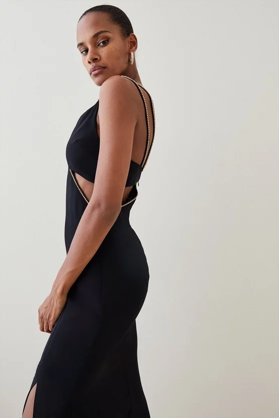 New π Karen Millen Soft Tailored Diamante Trim Cut Away Maxi π Dress π 4 New π Karen Millen Soft Tailored Diamante Trim Cut Away Maxi π Dress π - Image 2