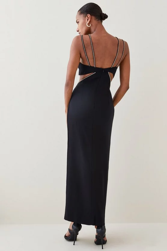 New π Karen Millen Soft Tailored Diamante Trim Cut Away Maxi π Dress π 5 New π Karen Millen Soft Tailored Diamante Trim Cut Away Maxi π Dress π - Image 3