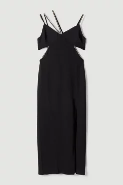 New π Karen Millen Soft Tailored Diamante Trim Cut Away Maxi π Dress π 12 New π Karen Millen Soft Tailored Diamante Trim Cut Away Maxi π Dress π -PARTY DRESSES Sales Store bkk04425 black xl 3