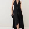 Wholesale 💯 Karen Millen Soft Tailored Waterfall Halter Maxi 👗 Dress 🥰 -PARTY DRESSES Sales Store bkk04428 black xl