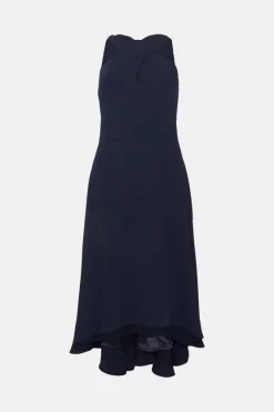 Best Pirce 🎁 Karen Millen Soft Tailored Cross Over Neck High Low Midi 👗 Dress 🎁 -PARTY DRESSES Sales Store bkk04429 navy xl 3