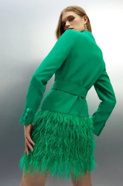 Hot Sale 🎁 Karen Millen Viscose Satin Crepe Feather Hem Double Breasted Tux Mini 👗 Dress 👍 -PARTY DRESSES Sales Store bkk04497 bright20green xl 2