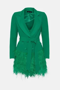 Hot Sale 🎁 Karen Millen Viscose Satin Crepe Feather Hem Double Breasted Tux Mini 👗 Dress 👍 -PARTY DRESSES Sales Store bkk04497 bright20green xl 3