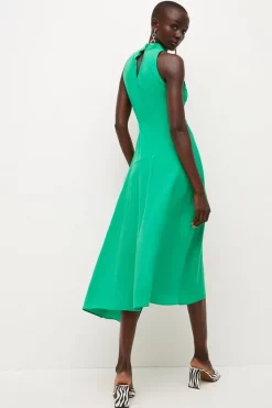 Promo 🤩 Karen Millen Crepe Waterfall High Neck Midi 👗 Dress 🎉 -PARTY DRESSES Sales Store bkk04504 green xl 2