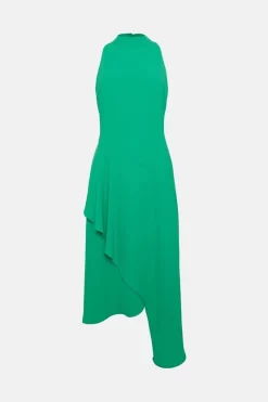 Promo 🤩 Karen Millen Crepe Waterfall High Neck Midi 👗 Dress 🎉 -PARTY DRESSES Sales Store bkk04504 green xl 3