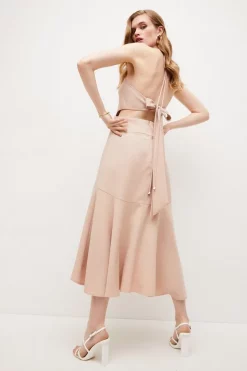 Hot Sale 🎁 Karen Millen Tailored Cut Away High Low Midi 👗 Dress 🌟 -PARTY DRESSES Sales Store bkk04557 nude xl 2