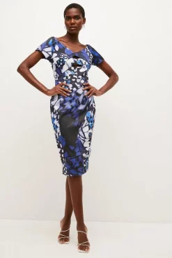 Deals ✨ Karen Millen Italian Signature Stretch Butterfly Print Midi 👗 Dress ❤️