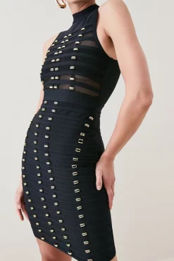 Wholesale ⌛ Karen Millen All Over Trimmed Bandage And Mesh Mini 👗 Dress 🥰