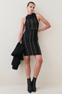 Wholesale ⌛ Karen Millen All Over Trimmed Bandage And Mesh Mini 👗 Dress 🥰 -PARTY DRESSES Sales Store bkk04774 black xl 4