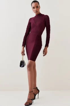 Hot Sale 🔥 Karen Millen Ruched Mesh Funnel Neck Bandage Mini 👗 Dress 😉