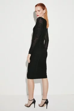 Deals ⭐ Karen Millen Ruched Mesh Square Neck Bandage Midi 👗 Dress ⌛ -PARTY DRESSES Sales Store bkk04781 black xl 5