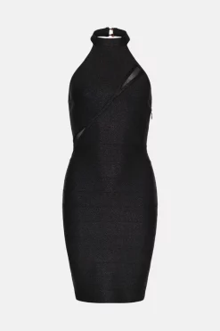 Outlet 🤩 Karen Millen Sparkle Bandage Knit Cut Out Halter Mini 👗 Dress 🔥 -PARTY DRESSES Sales Store bkk04783 black xl 3