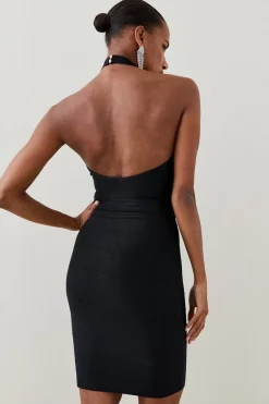 Outlet 🤩 Karen Millen Sparkle Bandage Knit Cut Out Halter Mini 👗 Dress 🔥 -PARTY DRESSES Sales Store bkk04783 black xl 4