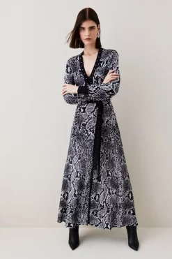 Cheap ✨ Karen Millen Space Dye Slinky Knit Animal Jacquard Maxi 👗 Dress 🎉