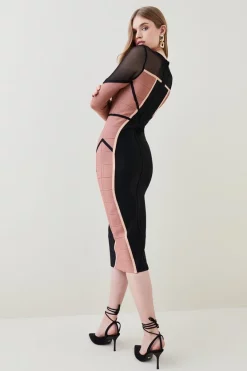 Promo 💯 Karen Millen Bandage Knit And Mesh Colour Block 👗 Dress ⌛ -PARTY DRESSES Sales Store bkk05023 multi xl 2