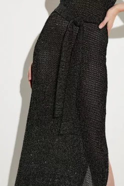 Buy 😉 Karen Millen Belted Open Stitch Luxe Shimmer Knit Maxi 👗 Dress 🤩 -PARTY DRESSES Sales Store bkk05041 black xl 4
