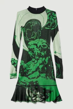 Top 10 ✔️ Karen Millen British Museum Slinky Knit Star Mapped Jacquard Flippy 👗 Dress 😉 -PARTY DRESSES Sales Store bkk05049 multi xl 3