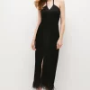 Outlet ✔️ Karen Millen Satin Back Crepe Feather Halter Maxi 👗 Dress 🛒 -PARTY DRESSES Sales Store bkk05065 black xl