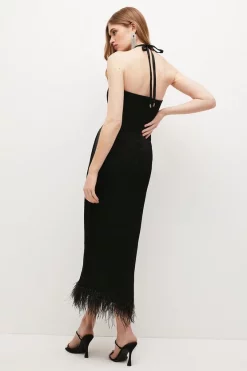 Outlet ✔️ Karen Millen Satin Back Crepe Feather Halter Maxi 👗 Dress 🛒 -PARTY DRESSES Sales Store bkk05065 black xl 2