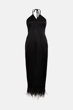 Outlet ✔️ Karen Millen Satin Back Crepe Feather Halter Maxi 👗 Dress 🛒 -PARTY DRESSES Sales Store bkk05065 black xl 3