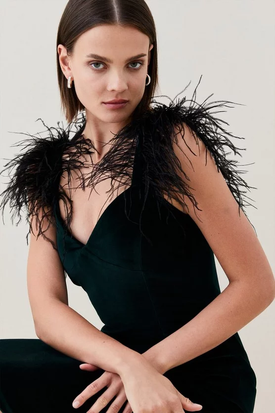 Best Pirce β¨ Karen Millen Velvet Feather Strap Midi π Dress π 4 Best Pirce β¨ Karen Millen Velvet Feather Strap Midi π Dress π - Image 2