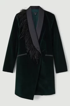 Cheapest ✨ Karen Millen Velvet Feather Detail Blazer Mini 👗 Dress 🎉 -PARTY DRESSES Sales Store bkk05091 forest xl 3