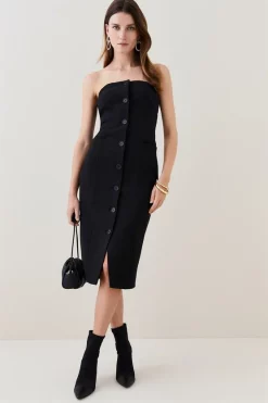 Discount 👏 Karen Millen Compact Stretch Button Pencil Midi 👗 Dress ✔️