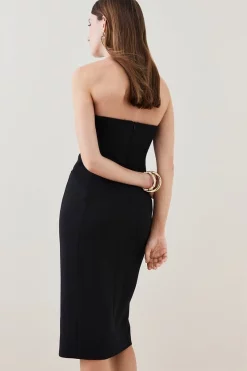 Discount 👏 Karen Millen Compact Stretch Button Pencil Midi 👗 Dress ✔️ -PARTY DRESSES Sales Store bkk05105 black xl 2