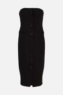 Discount 👏 Karen Millen Compact Stretch Button Pencil Midi 👗 Dress ✔️ -PARTY DRESSES Sales Store bkk05105 black xl 3