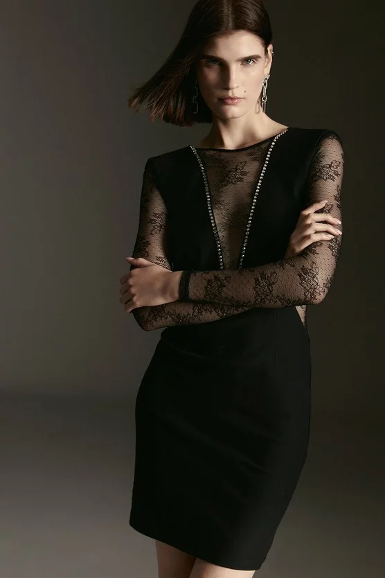 Brand new π Karen Millen Lace Front Diamante Mini π Dress π 2 Brand new π Karen Millen Lace Front Diamante Mini π Dress π