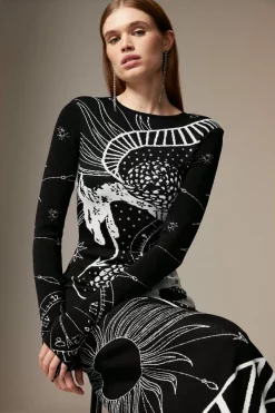 Best Sale 😉 Karen Millen British Museum Celestial Snake Knit Jacquard 👗 Dress 👍 -PARTY DRESSES Sales Store bkk05186 mono xl 1