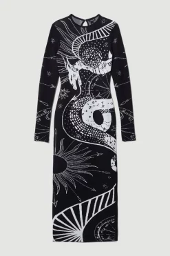 Best Sale 😉 Karen Millen British Museum Celestial Snake Knit Jacquard 👗 Dress 👍 -PARTY DRESSES Sales Store bkk05186 mono xl 3