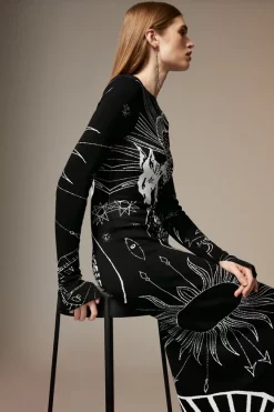 Best Sale 😉 Karen Millen British Museum Celestial Snake Knit Jacquard 👗 Dress 👍 -PARTY DRESSES Sales Store bkk05186 mono xl 4