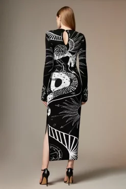 Best Sale 😉 Karen Millen British Museum Celestial Snake Knit Jacquard 👗 Dress 👍 -PARTY DRESSES Sales Store bkk05186 mono xl 5