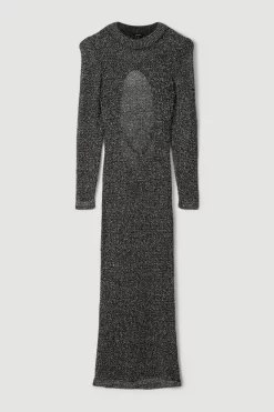 Buy 🛒 Karen Millen Open Stitch Luxe Shimmer Tie Back Knit 👗 Dress 🥰 -PARTY DRESSES Sales Store bkk05230 black xl 3