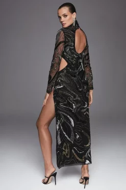 Best Pirce 😉 Karen Millen Hand Beaded And Embellished High Split 👗 Dress 🔔 -PARTY DRESSES Sales Store bkk05253 black xl 3