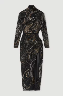 Best Pirce 😉 Karen Millen Hand Beaded And Embellished High Split 👗 Dress 🔔 -PARTY DRESSES Sales Store bkk05253 black xl 4