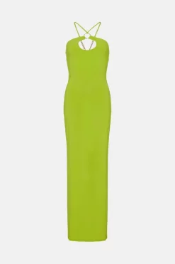 Best deal 🤩 Karen Millen Halter Neck Drape Jersey Maxi 👗 Dress 🌟 -PARTY DRESSES Sales Store bkk05265 neon lime xl 3
