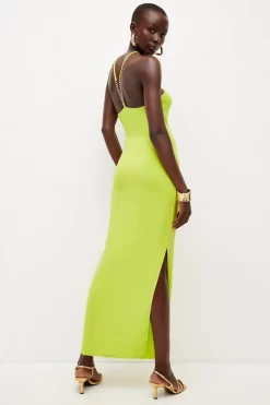 Best deal 🤩 Karen Millen Halter Neck Drape Jersey Maxi 👗 Dress 🌟 -PARTY DRESSES Sales Store bkk05265 neon lime xl 4
