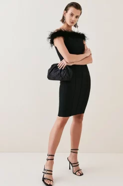 Promo 😉 Karen Millen Bandage Feather Bardot Knit Mini 👗 Dress 👏