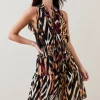 Deals 👍 Karen Millen Animal Shirred Halter Woven Mini 👗 Dress ⭐