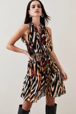 Deals 👍 Karen Millen Animal Shirred Halter Woven Mini 👗 Dress ⭐