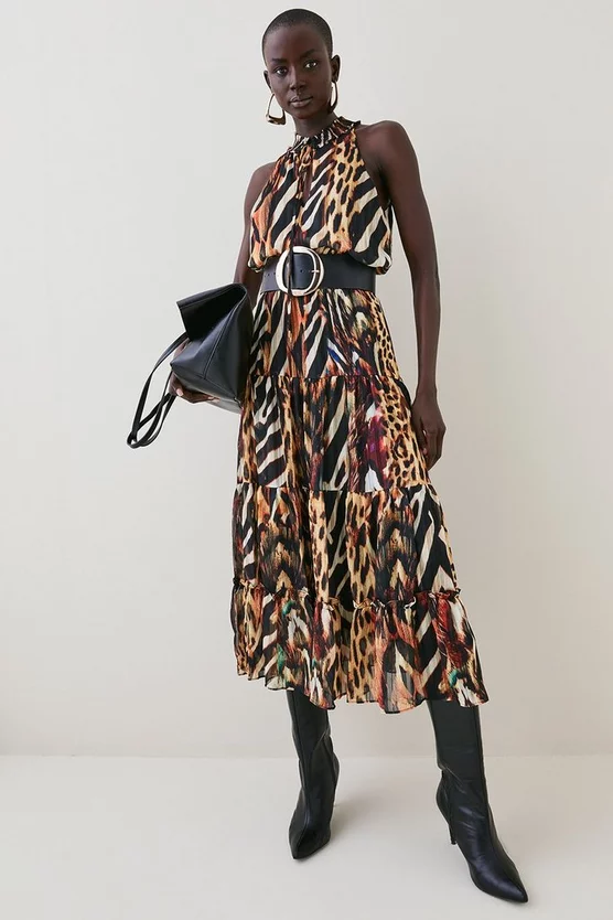 Top 10 𧨠Karen Millen Animal Shirred Halter Woven Maxi π Dress π 3 Top 10 𧨠Karen Millen Animal Shirred Halter Woven Maxi π Dress π