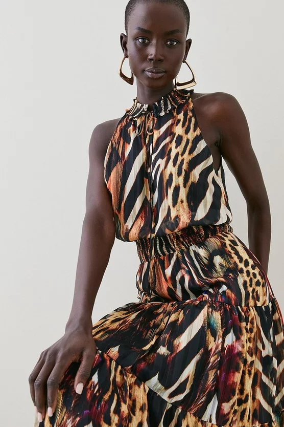 Top 10 𧨠Karen Millen Animal Shirred Halter Woven Maxi π Dress π 4 Top 10 𧨠Karen Millen Animal Shirred Halter Woven Maxi π Dress π - Image 2