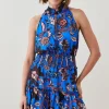 Best deal 🥰 Karen Millen Floral Shirred Detail Woven Mini 👗 Dress 👏 -PARTY DRESSES Sales Store bkk05314 electric20blue xl