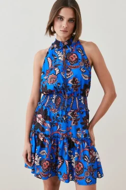 Best deal 🥰 Karen Millen Floral Shirred Detail Woven Mini 👗 Dress 👏