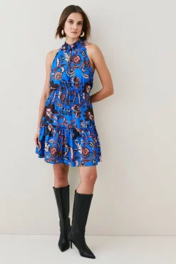 Best deal 🥰 Karen Millen Floral Shirred Detail Woven Mini 👗 Dress 👏 -PARTY DRESSES Sales Store bkk05314 electric20blue xl 4