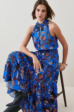 Cheapest 🥰 Karen Millen Floral Shirred Detail Woven Maxi 👗 Dress 🛒 -PARTY DRESSES Sales Store bkk05317 electric20blue xl 1