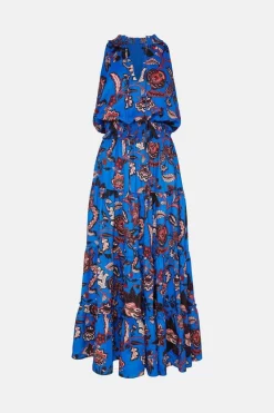 Cheapest 🥰 Karen Millen Floral Shirred Detail Woven Maxi 👗 Dress 🛒 -PARTY DRESSES Sales Store bkk05317 electric20blue xl 3